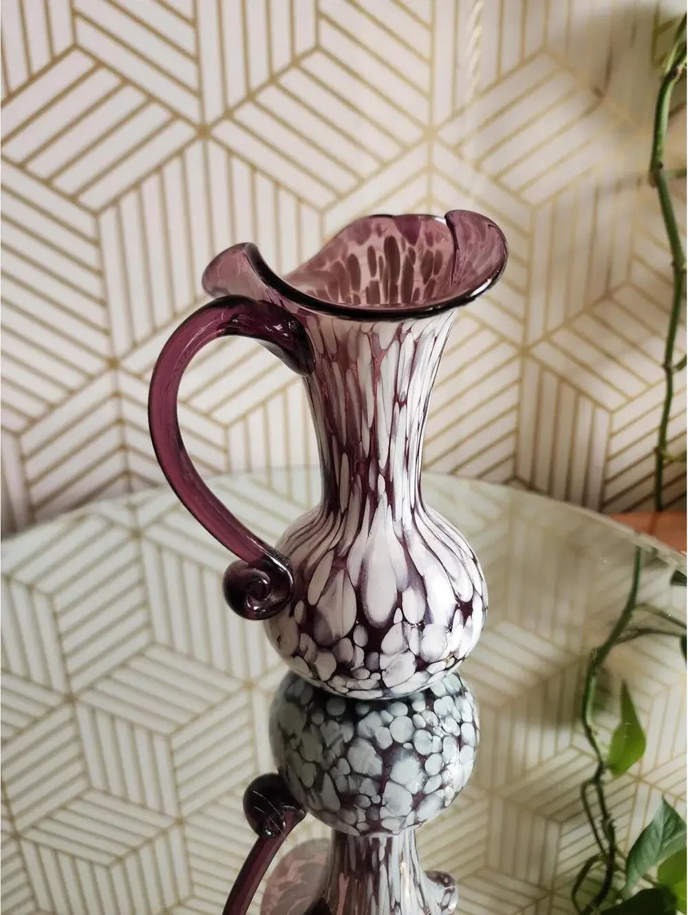 Vintage Rainbow Glass Amethyst Splatter Small Pitcher